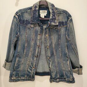 Back In The Saddle Womens Denim Jacket Southwestern Detail Embroidery Rodeo  XL